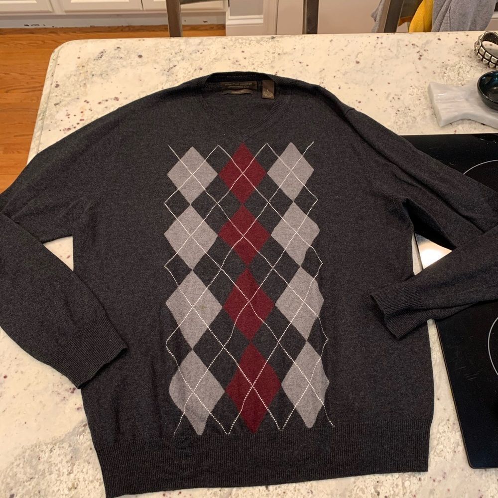 Sebastian Cooper Cotton/ Cashmere Argyle Sweater sz L NWOT